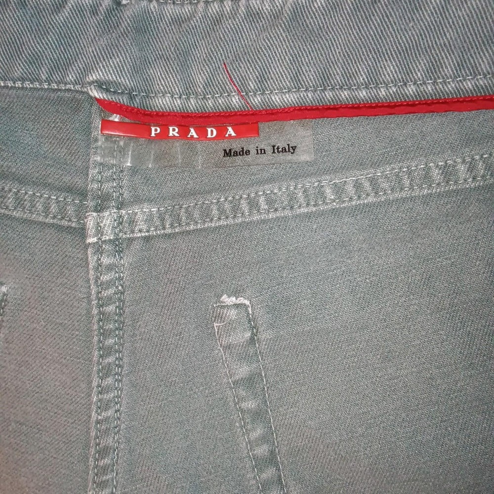 Prada. Juniors Denim Jeans Tall Gray Button Fly Straight Leg Red Logo 14 W- 44 L
